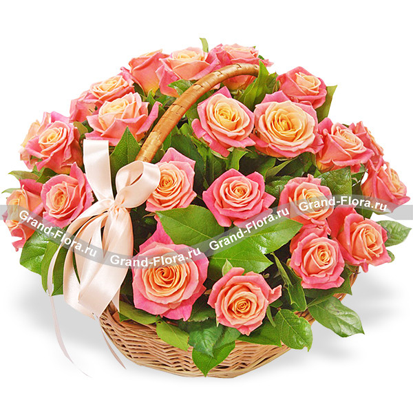 Букет розовых цветов - Корзина счастья (25 роз)